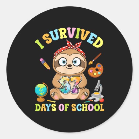 I Survived Six Seven Days Of School Cute Sloth Stu Ronde Sticker (Voorkant)