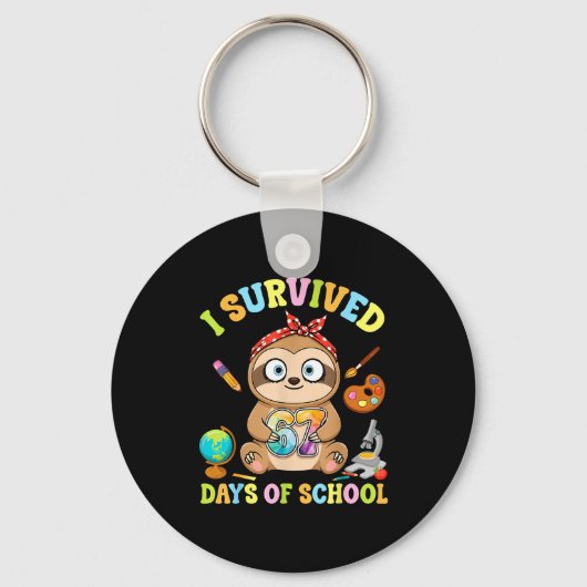 I Survived Six Seven Days Of School Cute Sloth Stu Sleutelhanger (Voorkant)