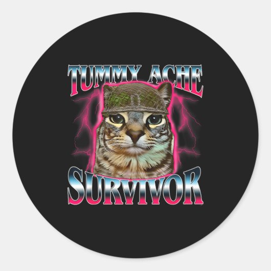 I Survived Today's Funny Tummy Ache Survivor Cat M Ronde Sticker (Voorkant)