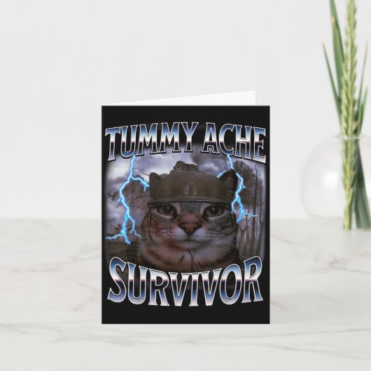 I Survived Today's Tummy Ache Funny Silly Cat Meme Kaart (Voorkant)