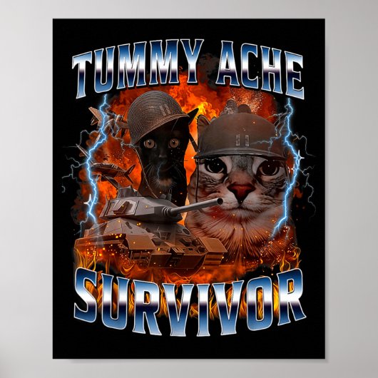 I Survived Today's Tummy Ache Funny Silly Cat Meme Poster (Voorkant)