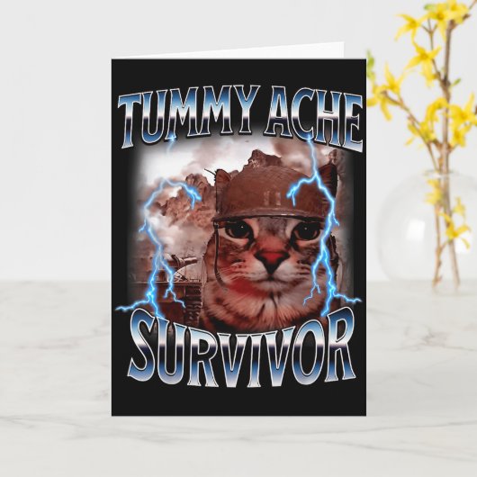 I Survived Today's Tummy Ache Survivor Funny Cat M Kaart (Gele Bloem)