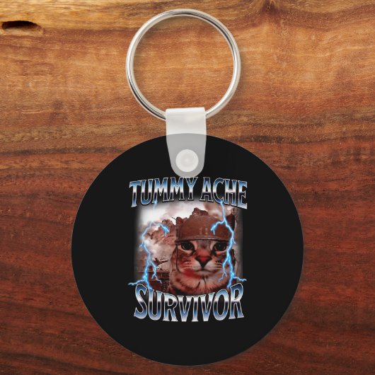I Survived Today's Tummy Ache Survivor Funny Cat M Sleutelhanger (Voorkant)