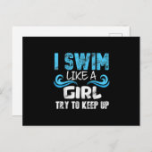 I Swim Like A Girl Try To Keep Up - Funny Swimming Aankondigingskaart (Voorkant / Achterkant)