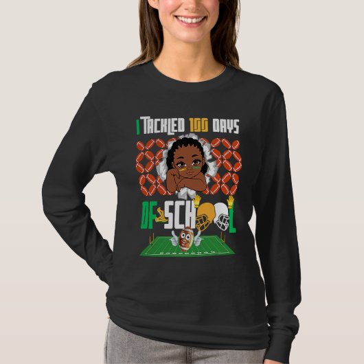 I Tackled 100 Days 100th Day Of School Boys Footba T-shirt (Voorkant)