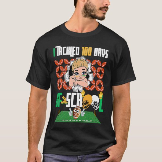 I Tackled 100 Days 100th Day Of School Boys Footba T-shirt (Voorkant)