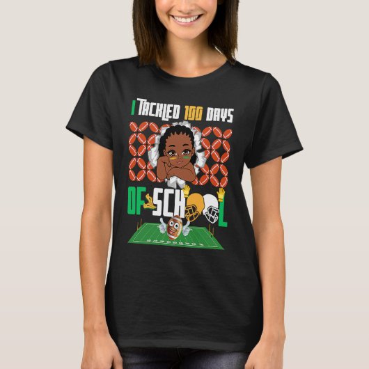 I Tackled 100 Days 100th Day Of School Boys Footba T-shirt (Voorkant)