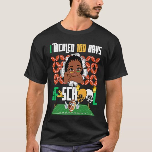 I Tackled 100 Days 100th Day Of School Boys Footba T-shirt (Voorkant)