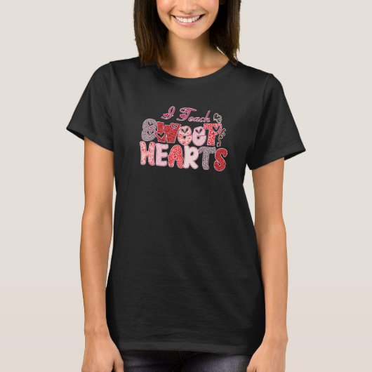 I Teach Sweet Hearts Leopard Teacher Valentijns D T-shirt (Voorkant)