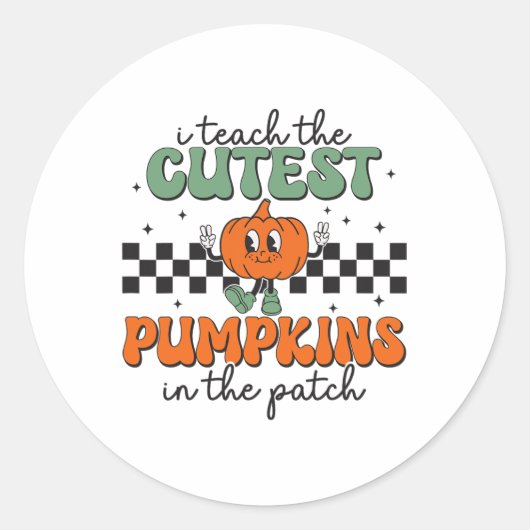 I Teach The Cutest Pumpkins In The Patch Retro Tea Ronde Sticker (Voorkant)