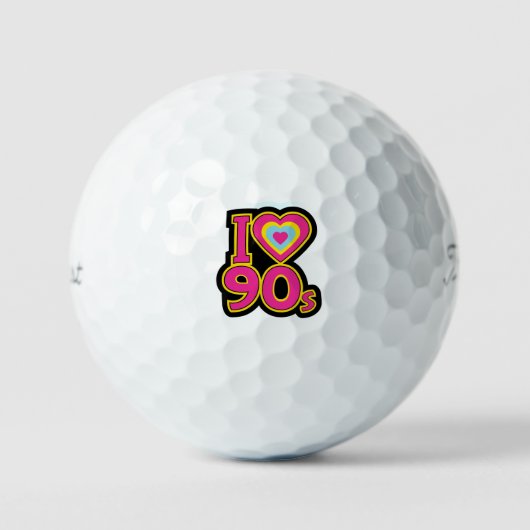 'I ♥ the 90s' Nostalgic Retro Pink Black Yellow Golfballen (Voorkant)