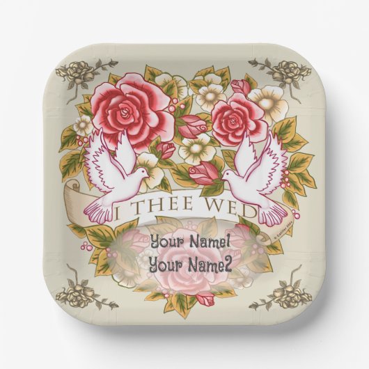 I Thee Wed bruiloftspapieren borden Papieren Bordje (Voorkant)