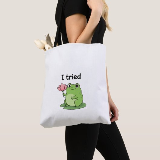 "I Tried" Froggy Effort Design Tote Bag (Dichtbij)