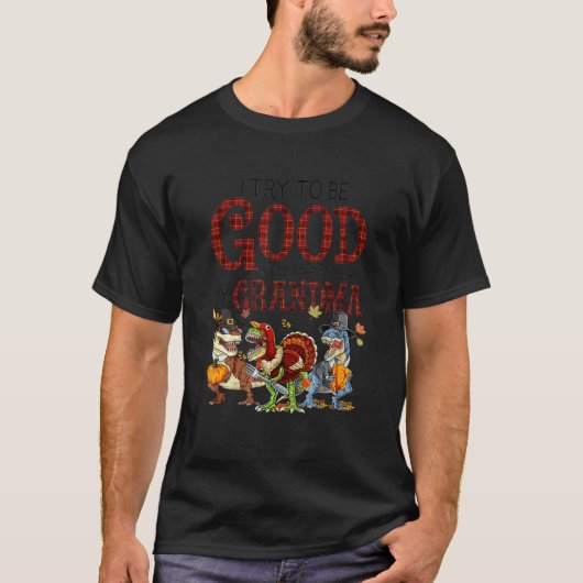 I try to be good but i take after my grandma Dinos T-shirt (Voorkant)