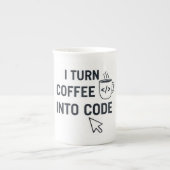 I Turn Coffee Into Code - Funny Programmer Quote Porselein Kop (Voorkant)