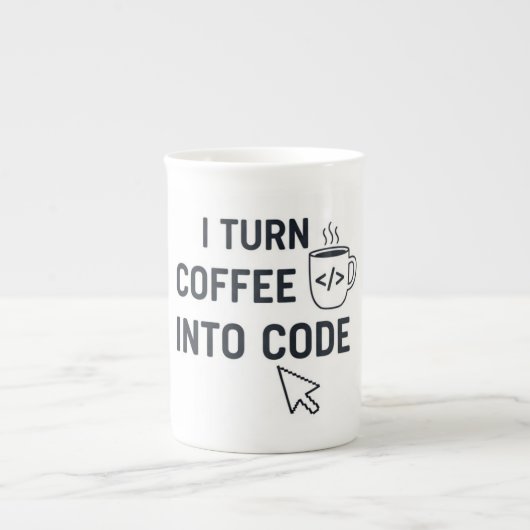 I Turn Coffee Into Code - Funny Programmer Quote Porselein Kop (Voorkant)