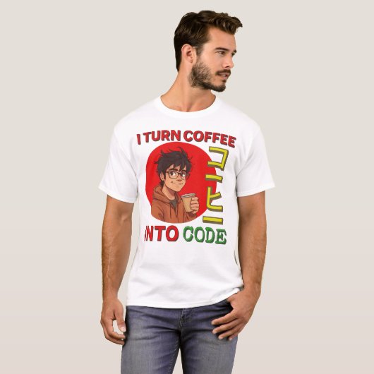 I Turn Coffee Into Code T-shirt (Voorkant volledig)