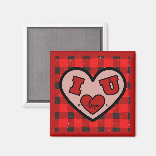 I ♥ U Ik hou van je Buffalo Plaid Magnet (Voorkant / Achterkant)
