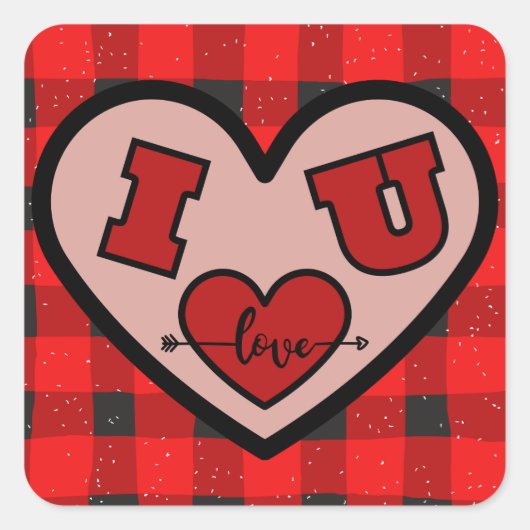 I ♥ U Ik hou van je Buffalo Plaid Sticker (Voorkant)