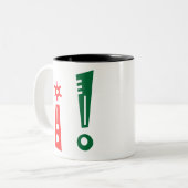 i ! uitroepteken tweekleurige koffiemok (Voorkant links)