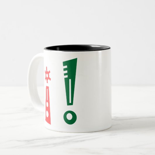 i ! uitroepteken tweekleurige koffiemok (Voorkant links)
