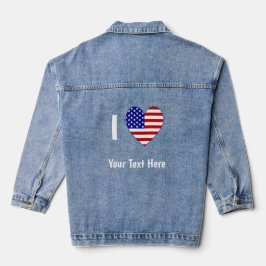 I (USA Flag Heart) Jouw tekst Denim Jacket
