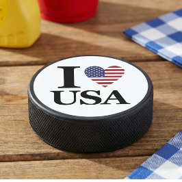 "I ❤️ USA" HOCKEY PUCK
