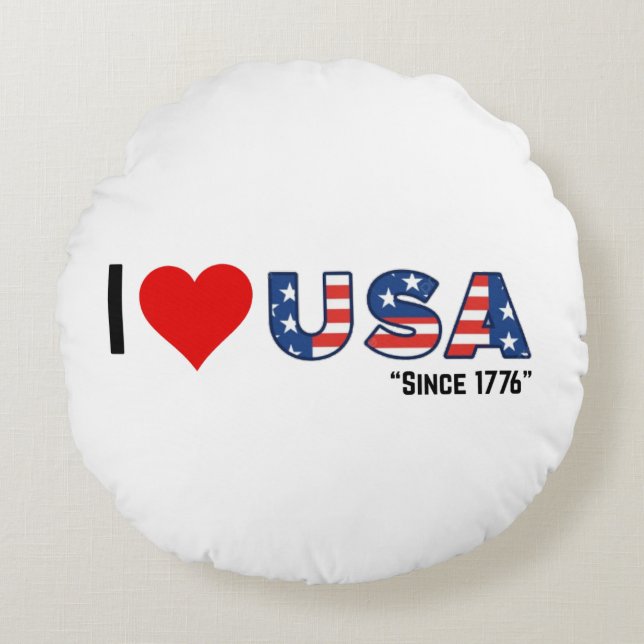 I ❤️ USA – Sinds 1776 Rond Kussen (Voorkant)