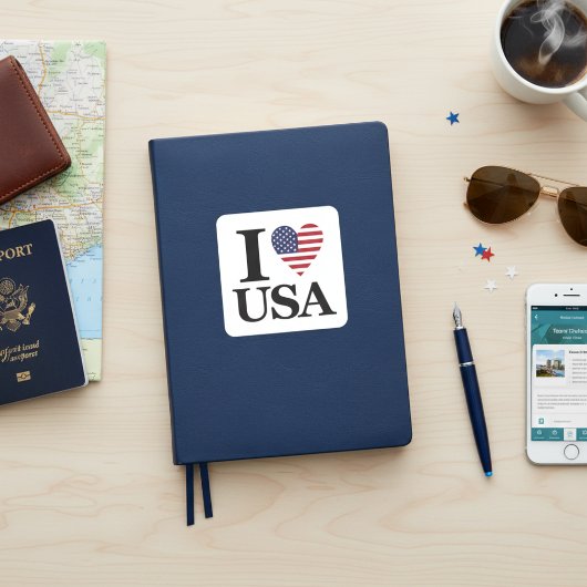 "I ❤️ USA" VIERKANTE STICKER