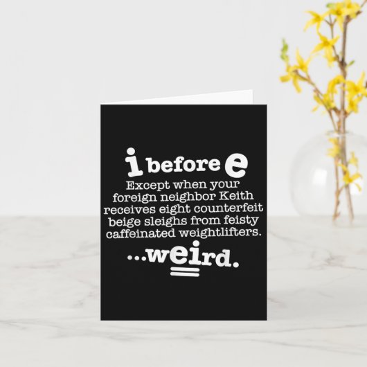 I voor E behalve na C Grappige Grammatica Zin D Kaart (Gele Bloem)