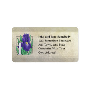 I voor Iris Flower Monogram Etiket