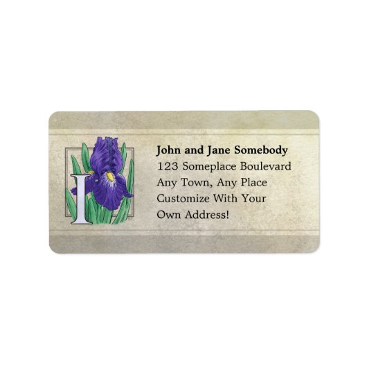 I voor Iris Flower Monogram Etiket (Voorkant)
