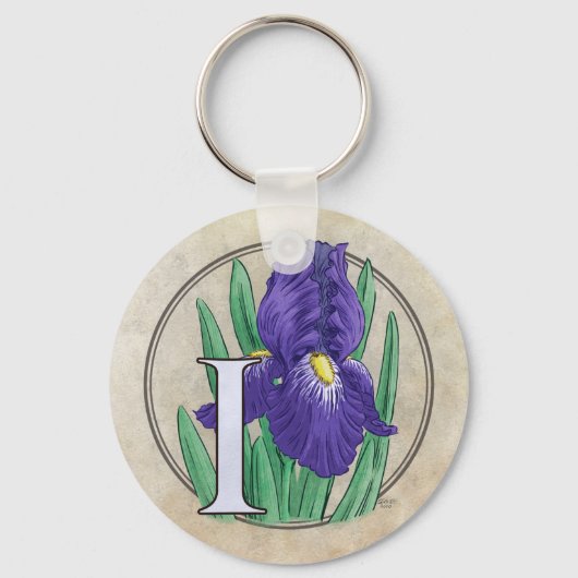 I voor Iris Flower Monogram Sleutelhanger (Voorkant)
