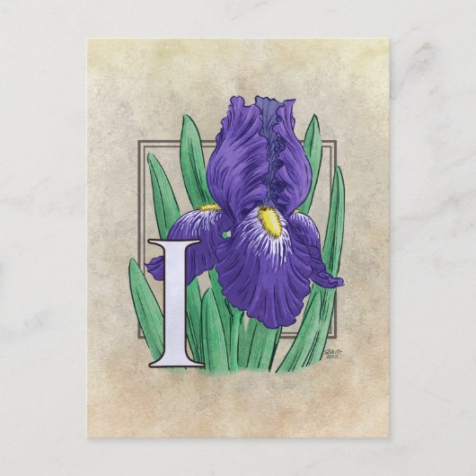 I voor Iris Flower Monogram tekening Briefkaart (Voorkant)