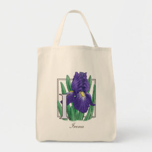 I voor Iris Flower Monogram Tote Bag