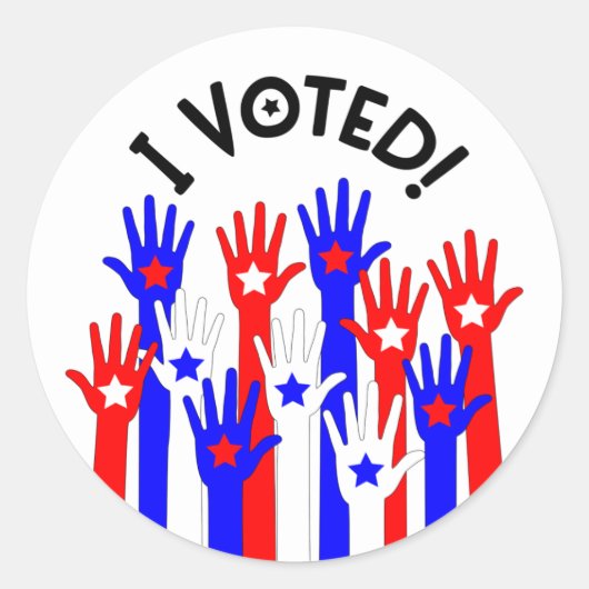 I voted! Red white blue stars voting hands Ronde Sticker (Voorkant)
