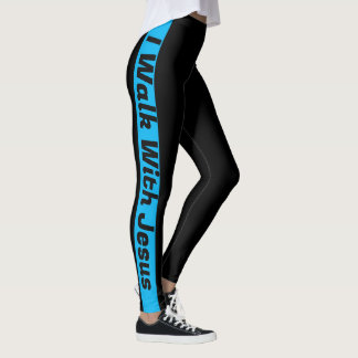 I Walk With Jesus, Black With Blue Stripes Leggings