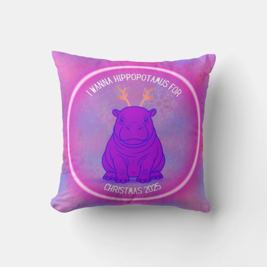 I Wanna Hippo For Christmas-Purple-Customizable- Kussen (Voorkant)