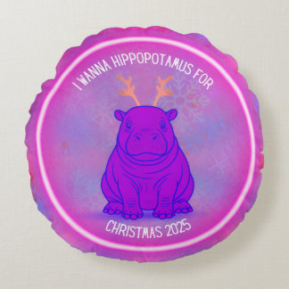 I Wanna Hippo For Christmas-Purple Pillow-Customiz Rond Kussen