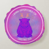 I Wanna Hippo For Christmas-Purple Pillow-Customiz Rond Kussen (Achterkant)
