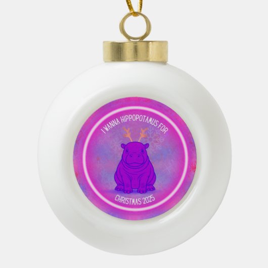 I Wanna Hippopotamus for Christmas - Purple Keramische Bal Ornament (Voorkant)