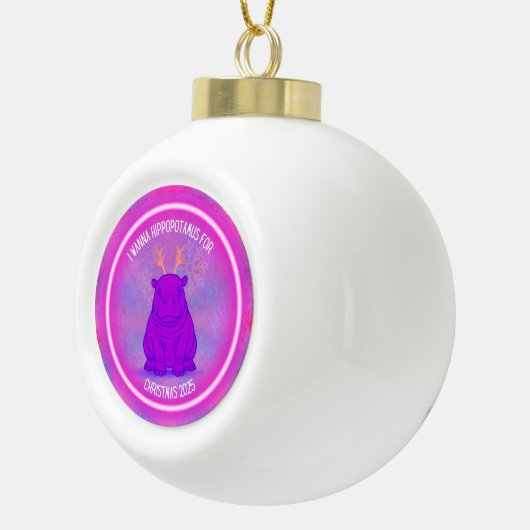I Wanna Hippopotamus for Christmas - Purple Keramische Bal Ornament (Rechts)