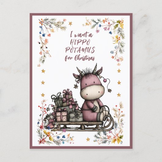 I Want a HIPPO POTAMUS For Christmas Feestdagenkaart (Voorkant)