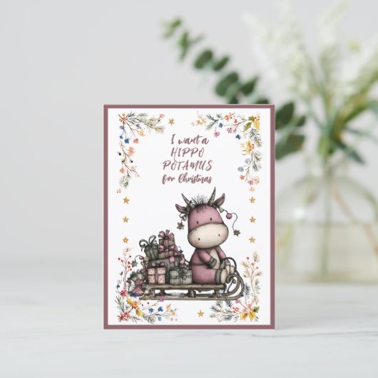 I Want a HIPPO POTAMUS For Christmas Feestdagenkaart (Staand voorkant)