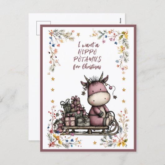 I Want a HIPPO POTAMUS For Christmas Feestdagenkaart (Voorkant / Achterkant)