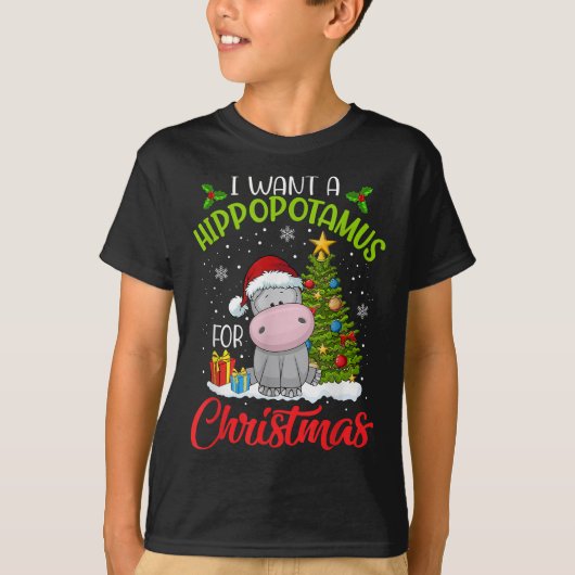 i want a hippopotamus  christmas xmas hippo  kid t-shirt (Voorkant)