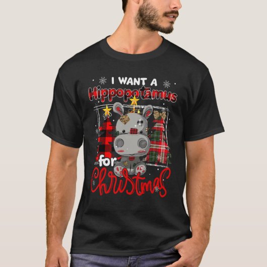 I Want A Hippopotamus For Christmas Cute Hippo Xma T-shirt (Voorkant)