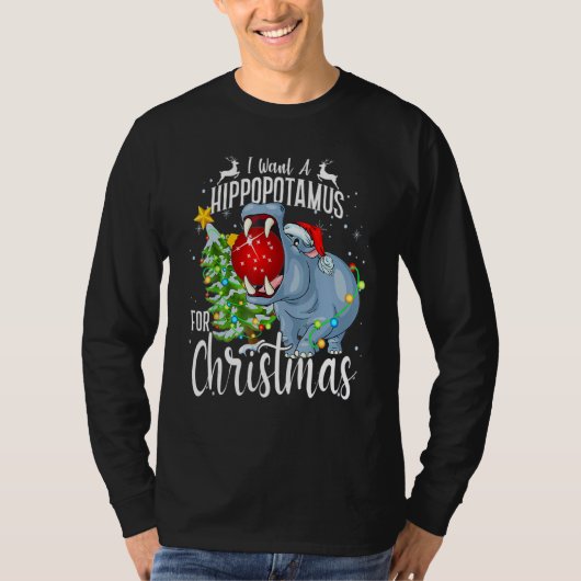 I Want A Hippopotamus For Christmas Hippo Pajamas T-shirt (Voorkant)