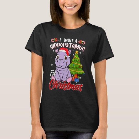 I Want A Hippopotamus For Christmas Hippo Pajamas T-shirt (Voorkant)