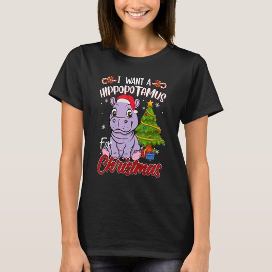 I Want A Hippopotamus For Christmas Hippo Pajamas T-shirt (Voorkant)
